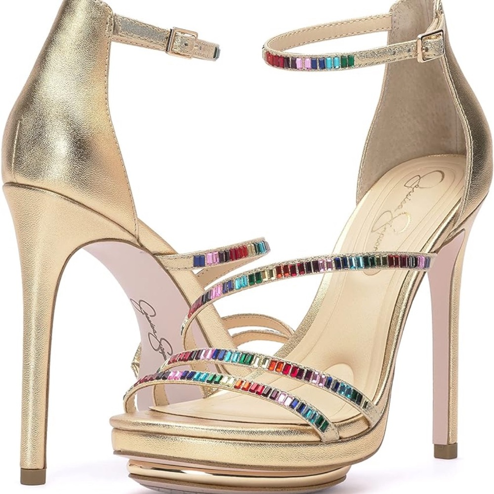 Gold Strappy Sandals with Multicolor Accents